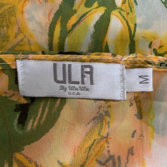 ULA Beaded Tunic Top Floral Print Yellow Green Cover Up Medium - Picture 3 of 5